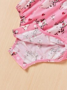 SHEIN Baby Girl Easter Sleeveless Romper With Cartoon Rabbit Print Headband Set - White - View 4
