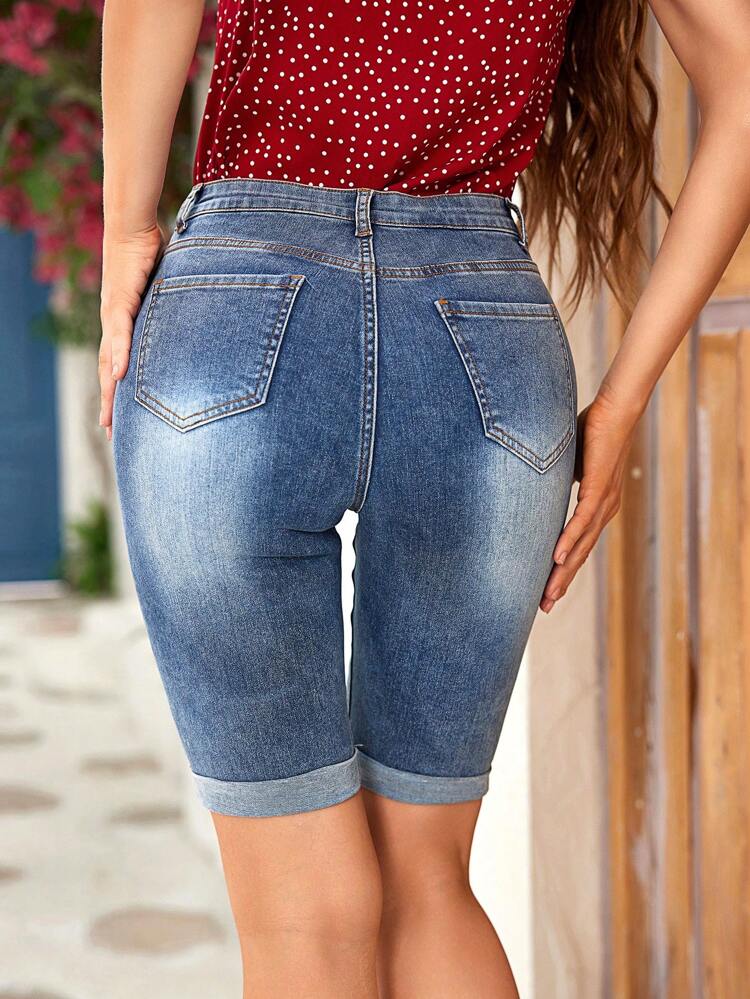 Women's Slim-Fit Rolled Hem Denim Shorts
