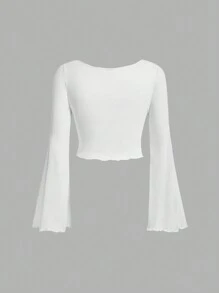 SHEIN MOD Plus Size Solid Color Bell Sleeve Tie-Front T-Shirt