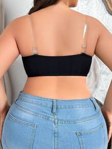 Plus Size Solid Color Front Closure Strapless Bra - Black - View 2