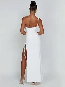 1 chiếc đầm midi nữ thời trang thường ngày, xẻ tà cao, màu trắng, thanh lịch, thích hợp cho mùa hè. - trắng - Xem 2