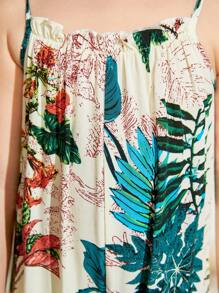 SHEIN Young Girl Woven Tropical Plant Print Loose Casual Vacation Cami Jumpsuit - Beige - View 4