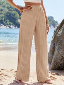 EURMUSE Wide Leg Pants, Pleating Fabric - Beige - View 5