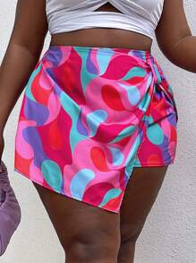 SHEIN Holidaya Rozmiar Plus Damski Geometryczny Nadrukowany Asymetryczna lamówka Spódnica