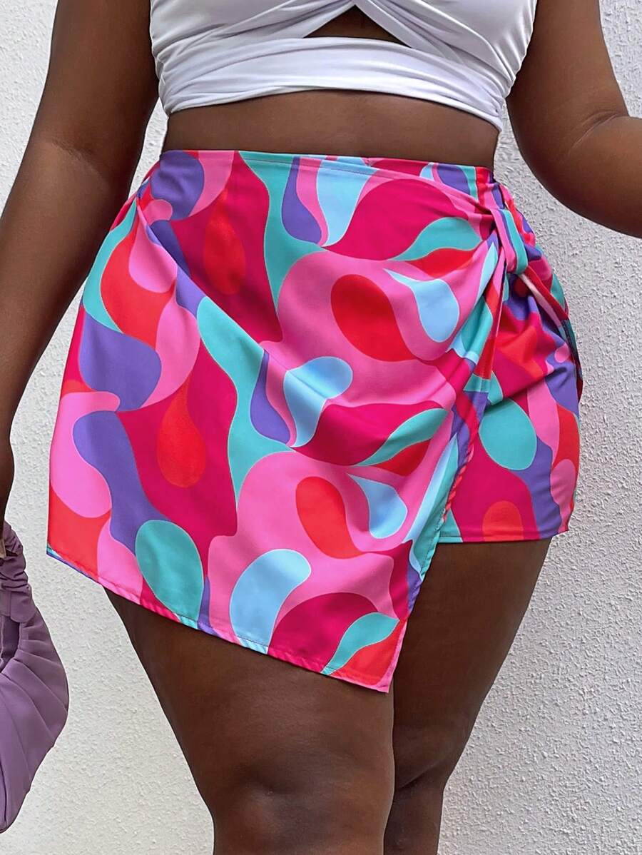 SHEIN Holidaya Rozmiar Plus Damski Geometryczny Nadrukowany Asymetryczna lamówka Spódnica