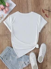 INAWLY Kích thước lớn In thư Ngắn tay Áo thun - trắng - Xem 2