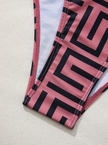 Swim SXY Women's Geometric Printed Metal Chain Halter Two Pieces Bikini Set Summer Beach