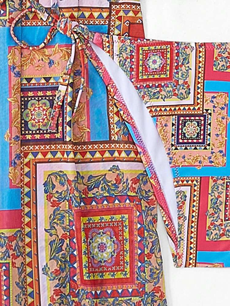 Summer Women's Floral Printed Halter Neck Separated Bikini Set