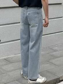 DAZY Men's Straight Leg Jeans With Slanted Pockets And Washed Effect - Light Wash - View 2