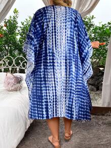 SHEIN Clasi Abrigo De Manga Murciélago Con Estampado De Teñido Anudado En Talla Grande - Multicolor - Ver 2