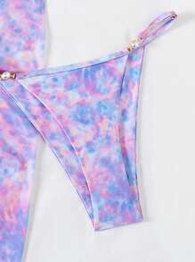 SHEIN Swim Summer Tie Dye V-Neck Bikini Set 3pcs/Set - Multicolor - View 6