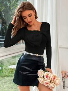 Firerie Bow Decorated Long Sleeve T-Shirt For A Date