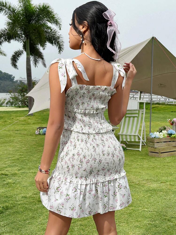 Floral Print Gathered Waist Dress