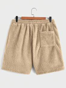 Manfinity RebelGame Men's Knitted Casual Plush Hoodie And Shorts Two Pieces Set - Khaki - View 10