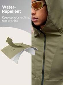 SHEIN In My Nature Men's Zipper Closure Hooded Outdoor Jacket - Army Green - View 3