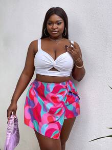 SHEIN Holidaya Rozmiar Plus Damski Geometryczny Nadrukowany Asymetryczna lamówka Spódnica