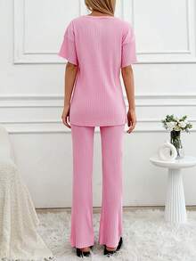 RueChic 2入組女士感謝印花細節家居服套裝 - 粉色 - 查看 2