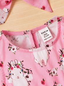 SHEIN Baby Girl Easter Sleeveless Romper With Cartoon Rabbit Print Headband Set - White - View 6