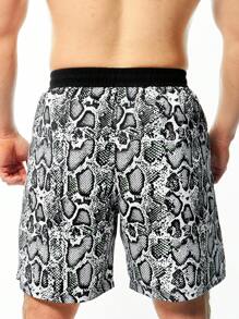 Manfinity KASUA Men's Snake Print & Letter Printed Swim Shorts