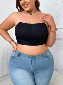 Plus Size Solid Color Front Closure Strapless Bra - Black - View 7