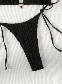 SHEIN Swim Summer Beach Women's Solid Color Halter Neck Two-Piece Bikini Set - Black - View 5