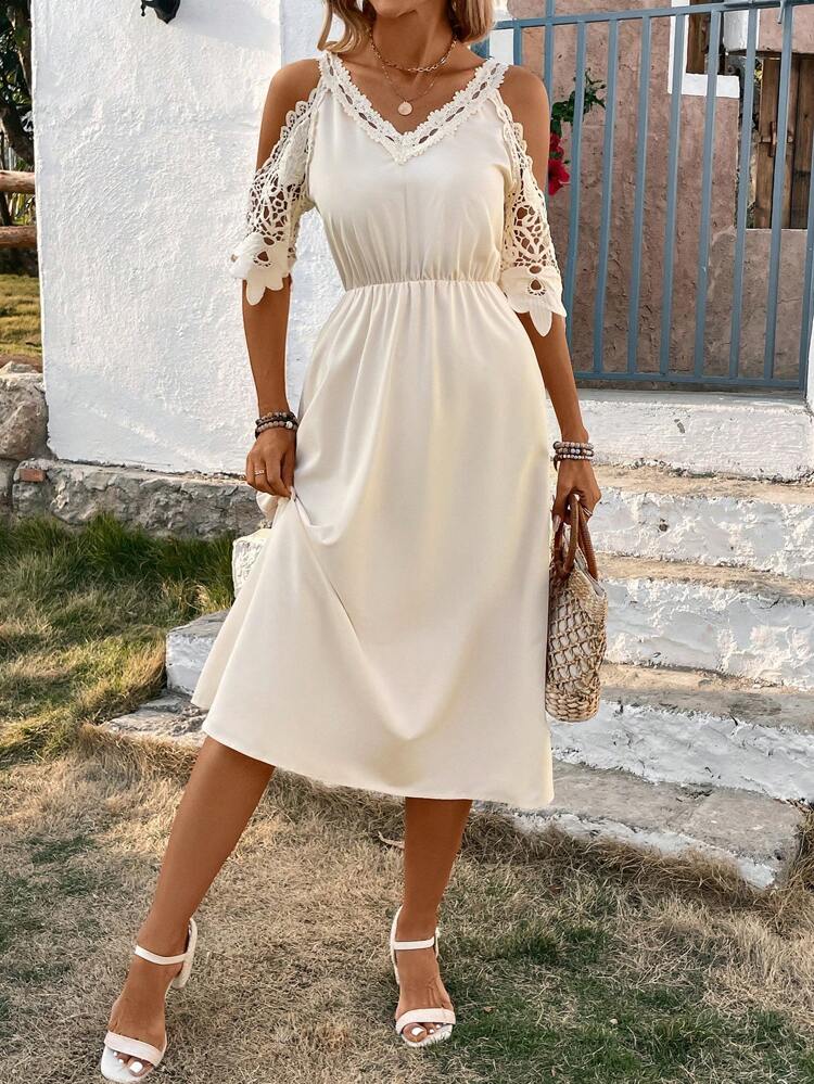 Ladies' Lace Patchwork Off Shoulder Dress