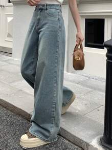 DAZY Washed Loose Fit Wide Leg Jeans,Baggy Jeans - Medium Wash - View 1