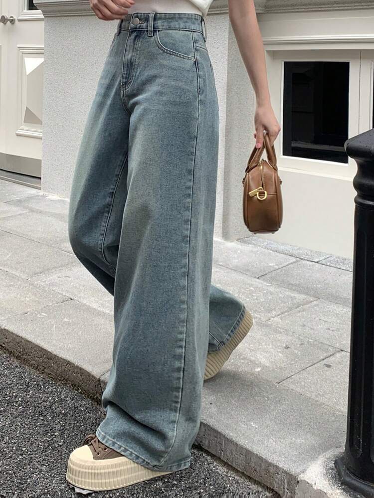 Washed Loose Fit Wide Leg Jeans,Baggy Jeans