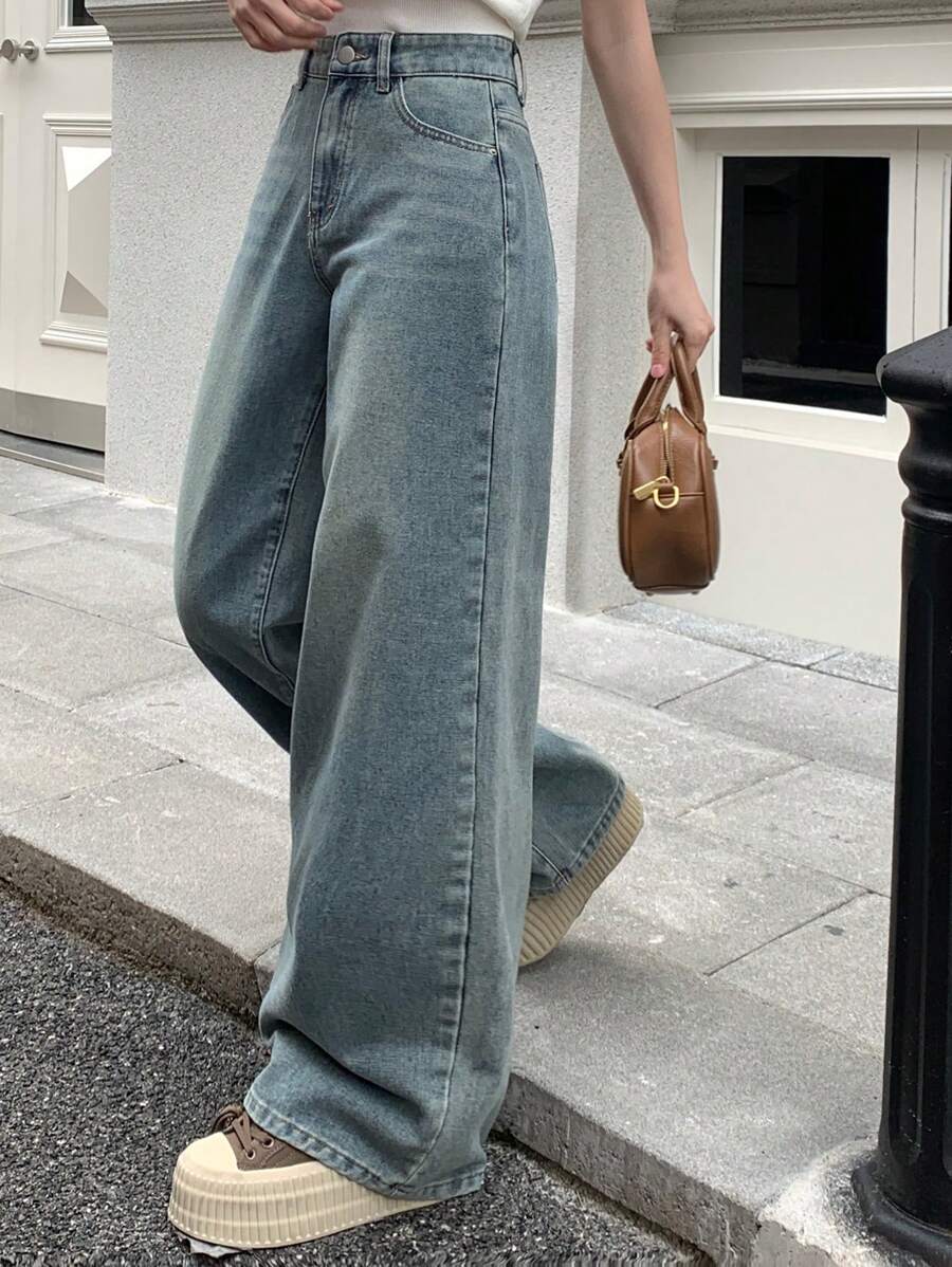 DAZY Washed Loose Fit Wide Leg Jeans,Baggy Jeans - Medium Wash - View 1