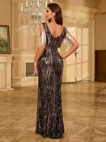 Sequin Tassel Accent Fish Tail Hem Dress