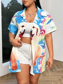 SHEIN MOOSTA Camisa Con Estampado De Perros De Talla Grande - Multicolor - Ver 4