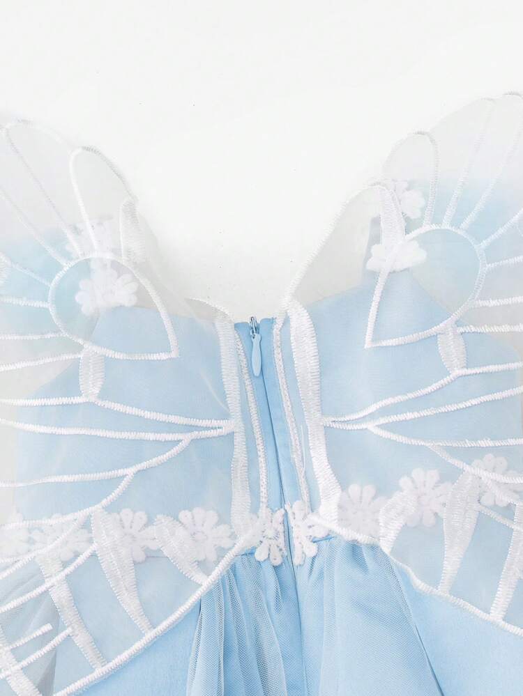 Baby Girl Cute Flower Embroidery Mesh Double Layer Fluffy Skirt