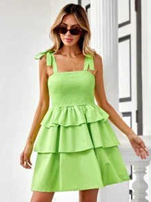 GENKIRA Của phụ nữ Viền Flounce Váy Dây - màu xanh lá - Xem 4