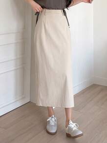 DAZY Women's Solid Color Straight Skirt,Fall Clothes Winter Women Skirts - Beige - View 2