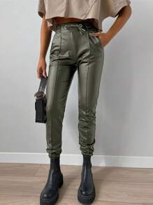 EURMUSE Drawstring Waist Jogger Pants - Army Green - View 4
