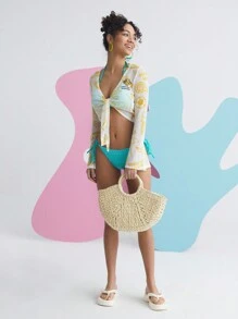 Mr Men Little Miss X SHEIN Cartoon And Letter Graphic Tie Front Crop Top - Multicolor - View 8