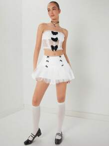 Enchnt Summer Women's Lace Strapless Corset Top With Bowknot Decoration - White - View 3