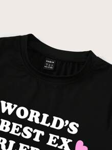 SHEIN Unity Crop Top Slim Fit T-Shirt WORLD'S BEST EX GIRLFRIEND - Black - View 3