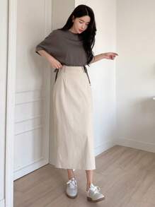 DAZY Women's Solid Color Straight Skirt,Fall Clothes Winter Women Skirts - Beige - View 5