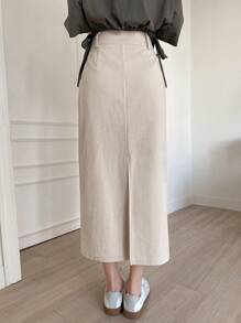 DAZY Women's Solid Color Straight Skirt,Fall Clothes Winter Women Skirts - Beige - View 7