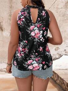 SHEIN LUNE Plus Size Floral Print Halter Neck Top