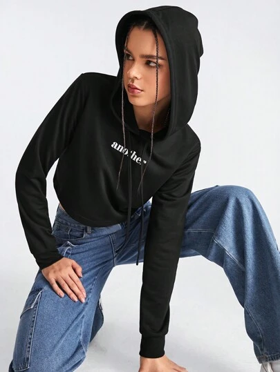 Gameset SHEIN Sport 字母印花束口帽運動連帽衫