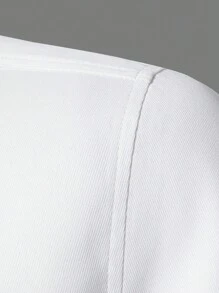 Manfinity Mode Men's Patchwork Plain Long Sleeve Shirt With Chest Pocket, For Husband, Work, Slim Fit Dress Shirt Men, Slim Fit White Shirt, White Dress Shirt Men, Men's White Button-Down Shirt, For Fall - White - View 3