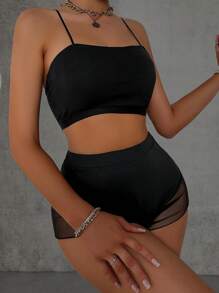 VaVaBold Mesh Spliced Short Leggings - Black - View 5