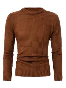 SHEIN Cottnline Men's Solid Color Crewneck Casual Sweater - Brown - View 3