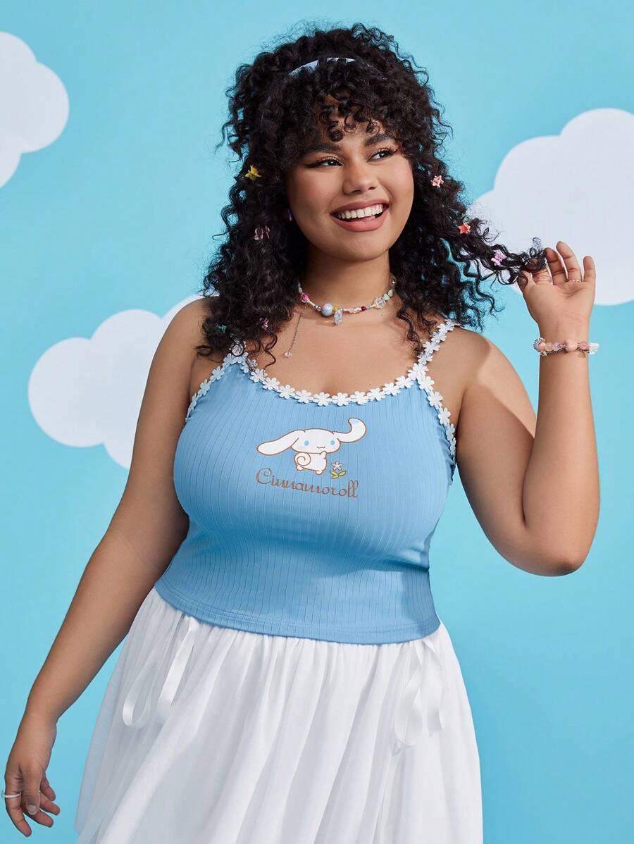 HELLO KITTY AND FRIENDS | SHEIN Plus Cartoon And Letter Graphic Appliques Cami Top - Multicolor - View 1
