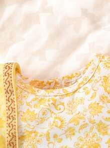 SHEIN طقم ملابس علوية شبكية ذات طبعة رجعية وبناطيل واسعة للفتيات الصغيرات - لون مشمشي - مشاهدة 4