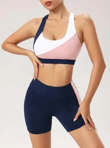 Easithlete Women's Colorblock Crop Top And Shorts Slim Fit Sports Set Workout Women Sets