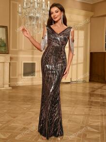 Sequin Tassel Accent Fish Tail Hem Dress