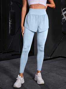 Powerista 寬鬆腰帶對比色運動打底褲 - 藍白色 - 查看 6